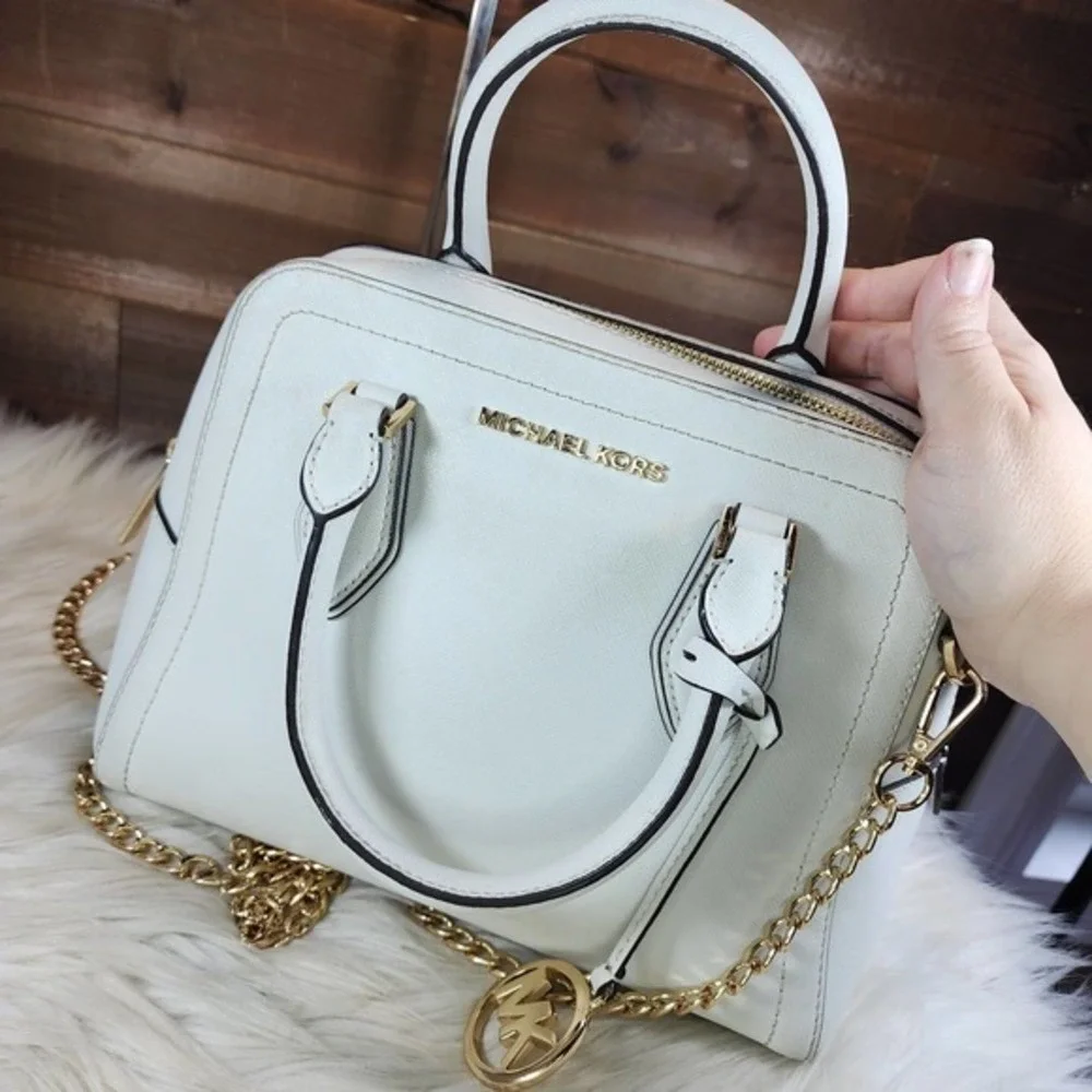 Michael Kors White Ayden Medium Saffiano Leather Satchel